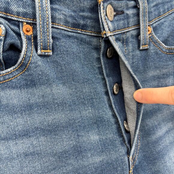 Levi's Wedgie Straight Button Fly Jeans, Sz 27, Medium Indigo Distressed Classic - Picture 7 of 8